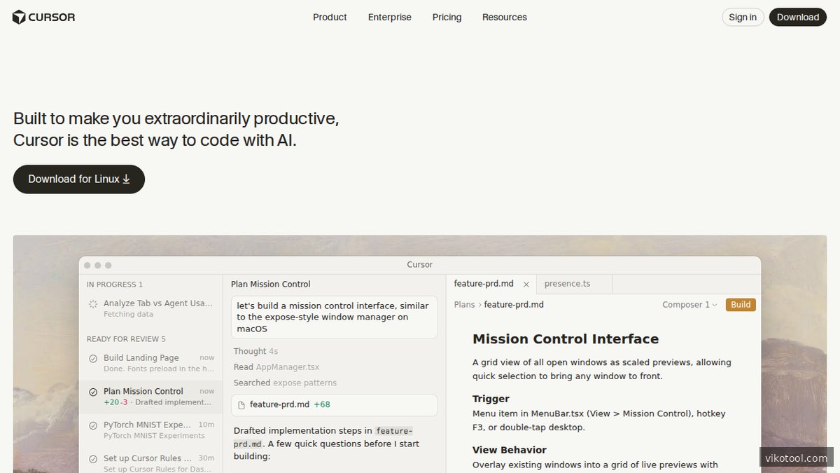 Screenshot of www.cursor.com homepage page