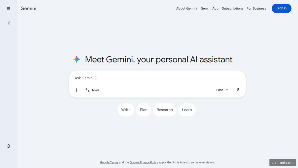 Startseite von Gemini – Googles KI-Assistent mit kostenloser Basisversion und tiefer Google-Workspace-Integration