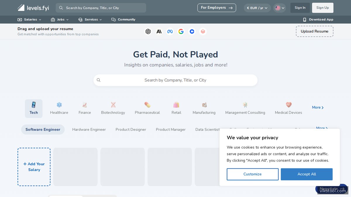 Gehaltsvergleich-Plattform levels.fyi mit realen Vergütungsdaten aus der Tech-Branche