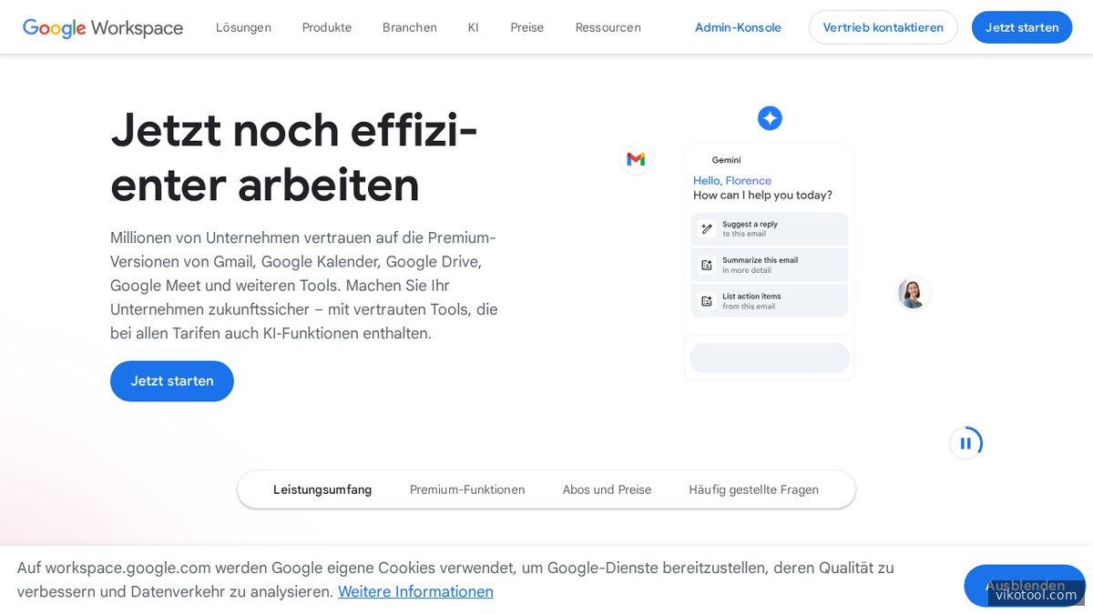Google Workspace – Startseite der Produktivitätssuite mit integrierter Gemini-KI