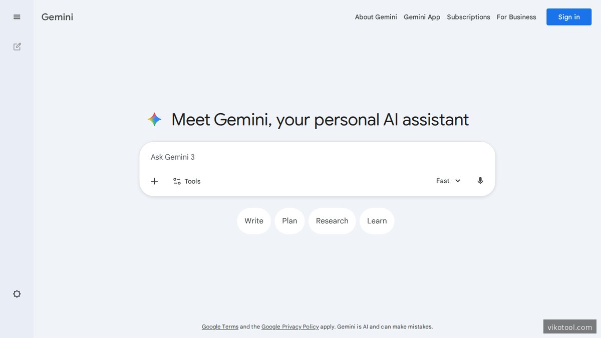 Screenshot der Google Gemini Startseite – Googles KI-Alternative für einfachere Coding-Aufgaben