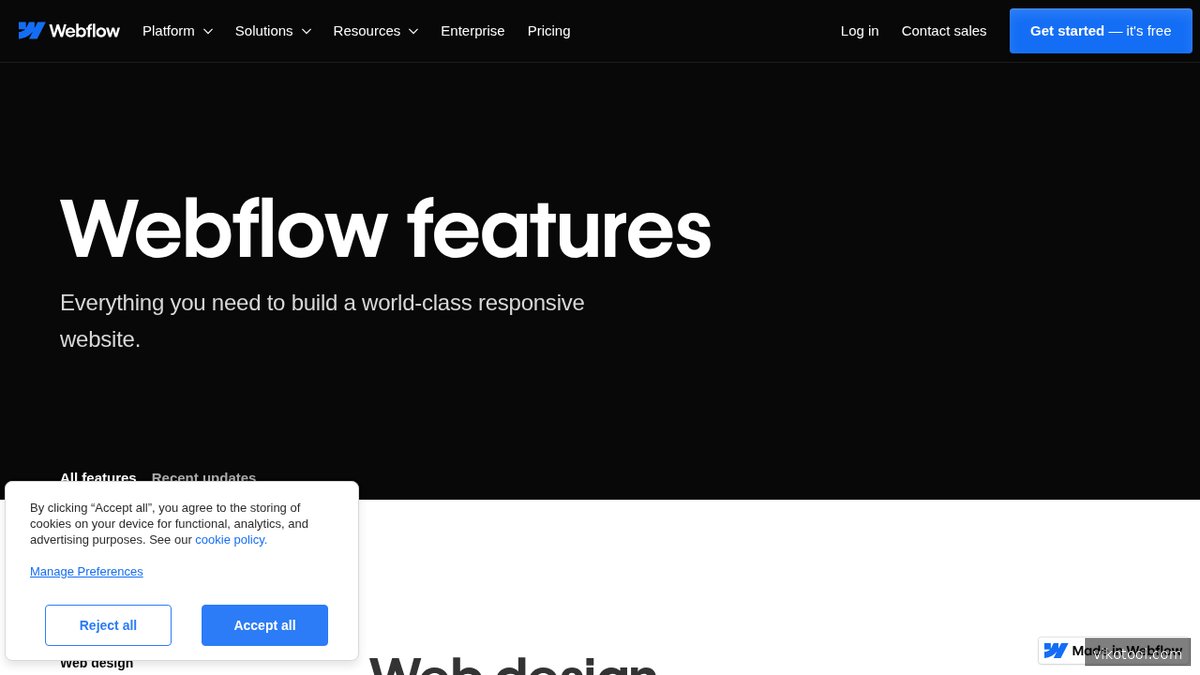 Webflow Features-Übersicht: No-Code CMS mit API-Unterstützung für automatisiertes Content-Publishing