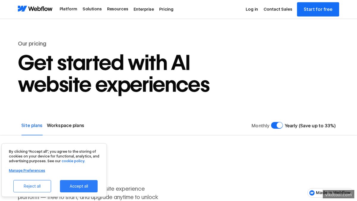 Webflow Preisübersicht: Monatspläne mit unterschiedlichen CMS- und API-Funktionen