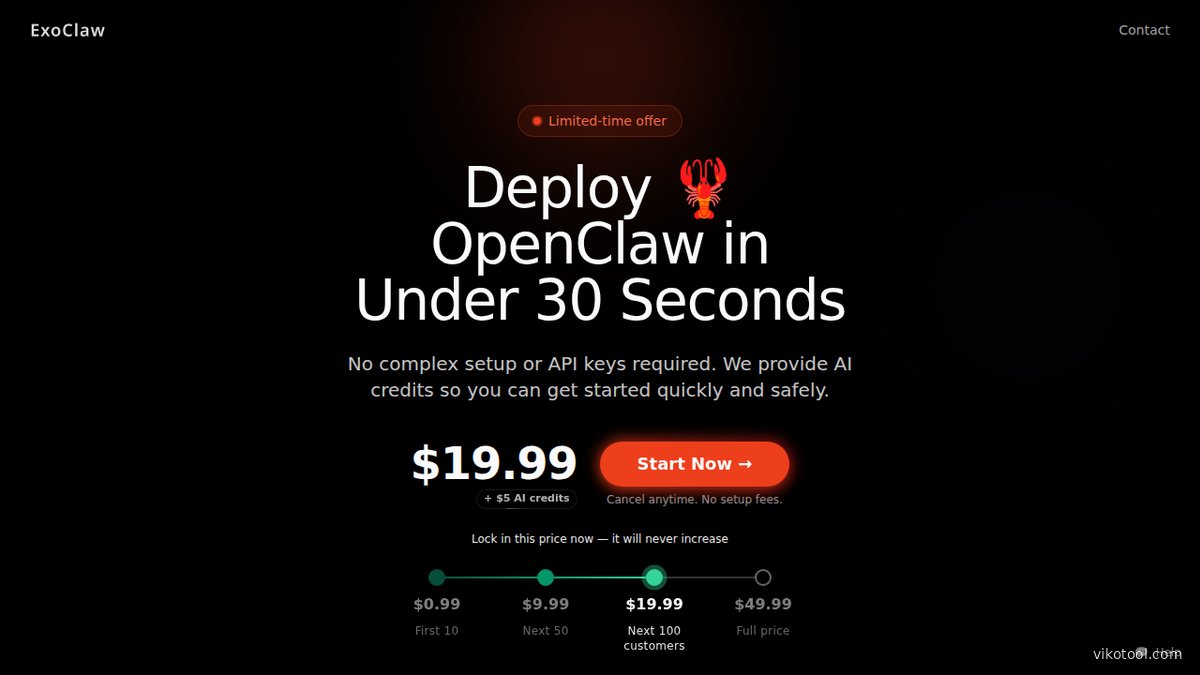 Screenshot der exoclaw.com Startseite mit Übersicht der Agenten-State-Management-Plattform