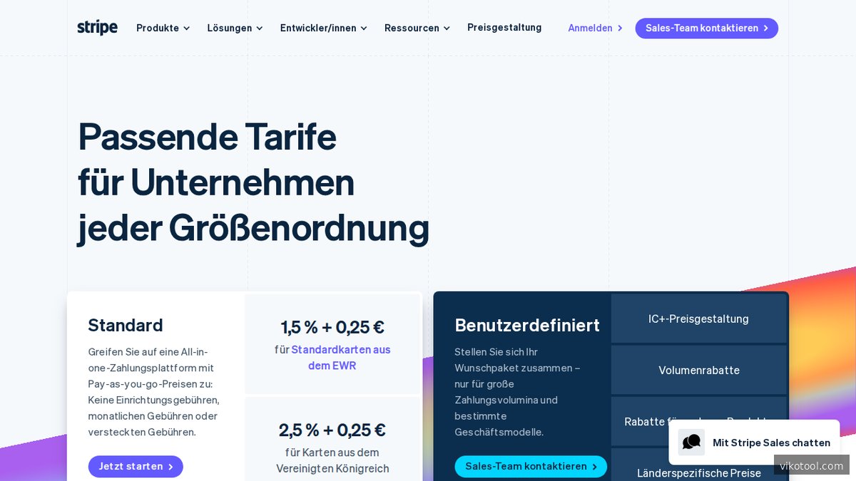 Stripe Preisübersicht mit transaktionsbasierten Gebührenmodellen