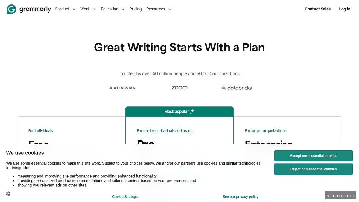Screenshot of www.grammarly.com pricing page