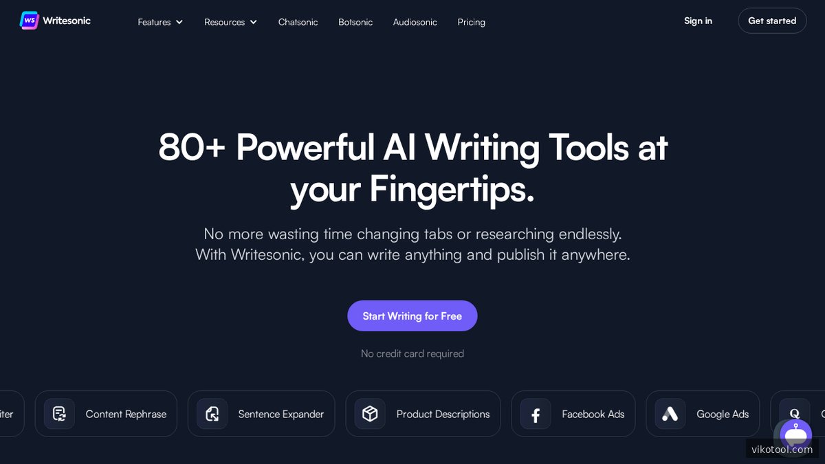 Screenshot of www.writesonic.com features page