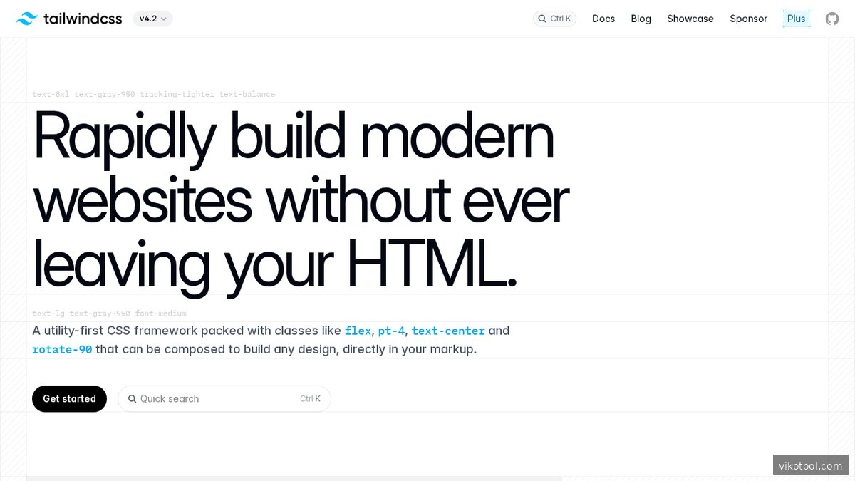 Tailwind CSS Startseite mit Framework-Übersicht und Getting-Started-Dokumentation