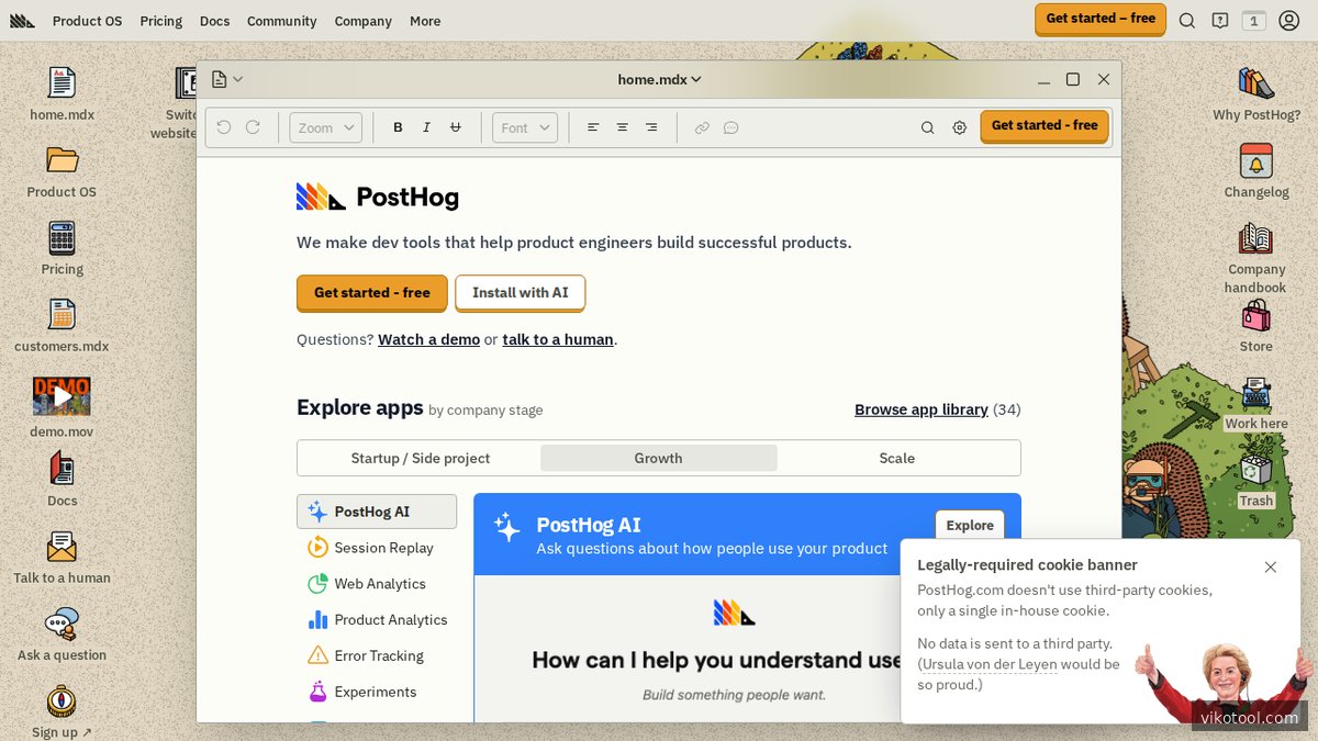 PostHog Homepage – Open-Source Produktanalyse-Plattform für Teams ohne Data-Science-Ressourcen