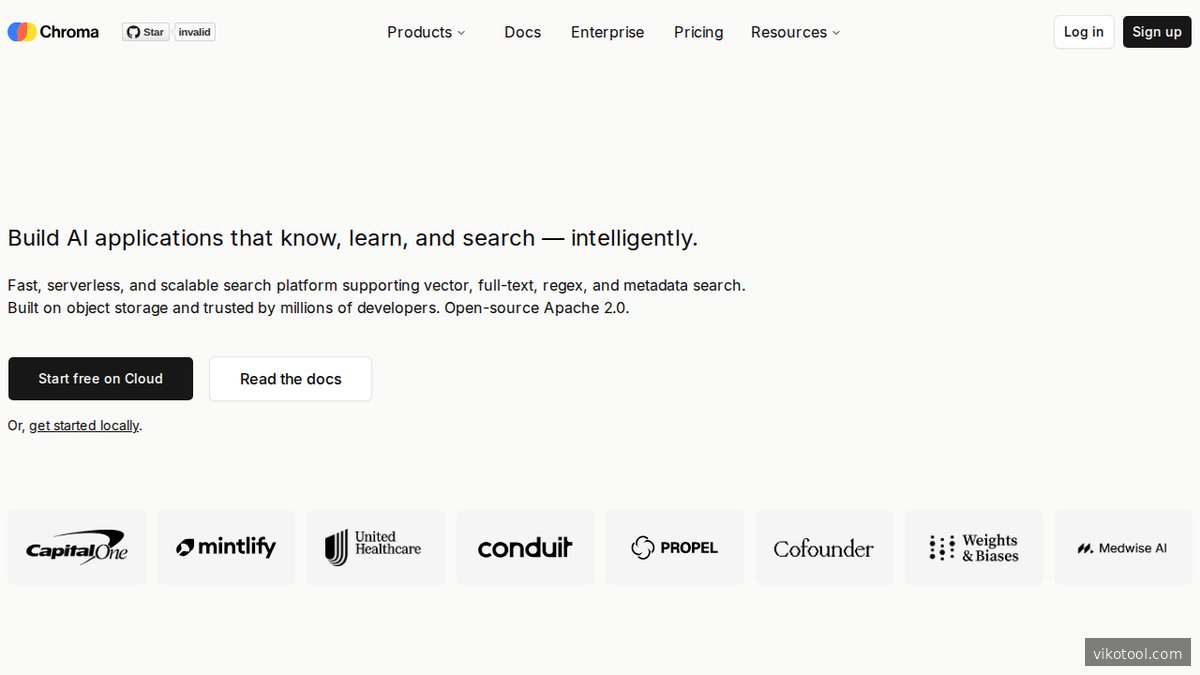 Chroma – Startseite der open-source Vektordatenbank für Embedding-Speicherung und semantische Suche in KI-Anwendungen