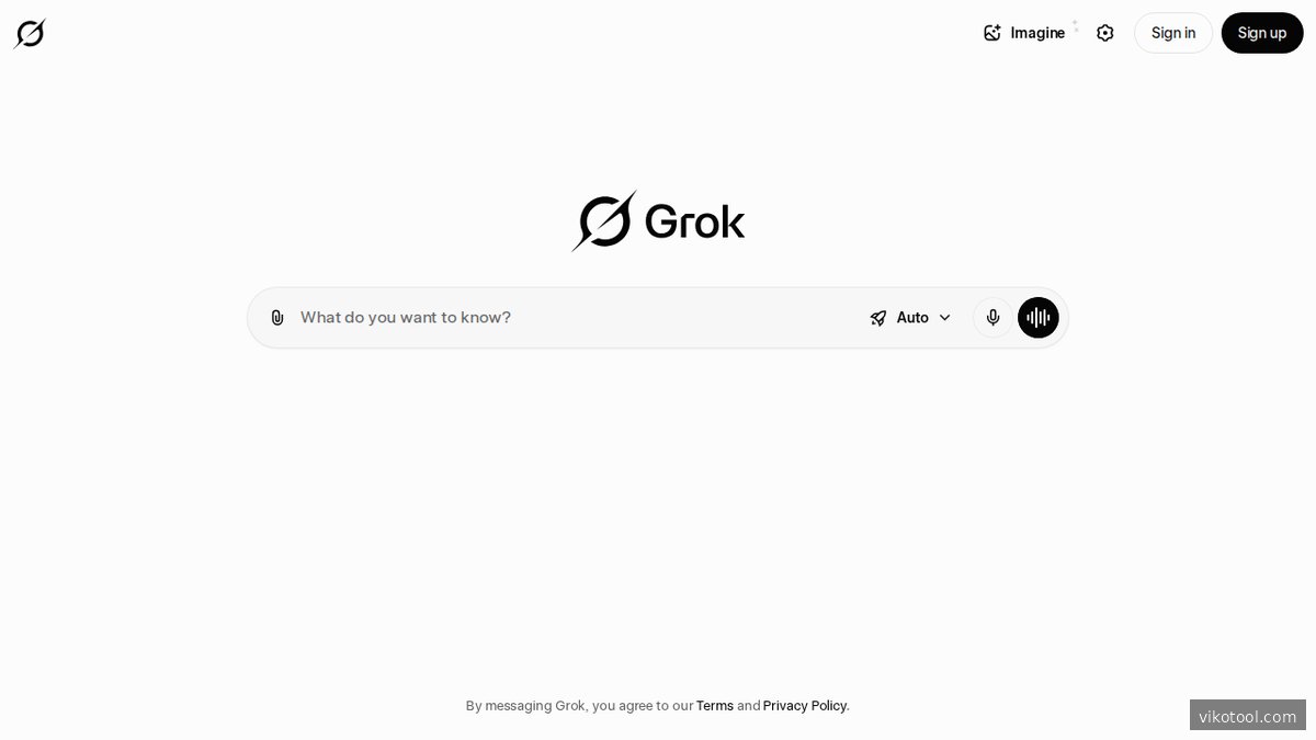 Startseite von grok.com – die offizielle Website des KI-Assistenten Grok von xAI