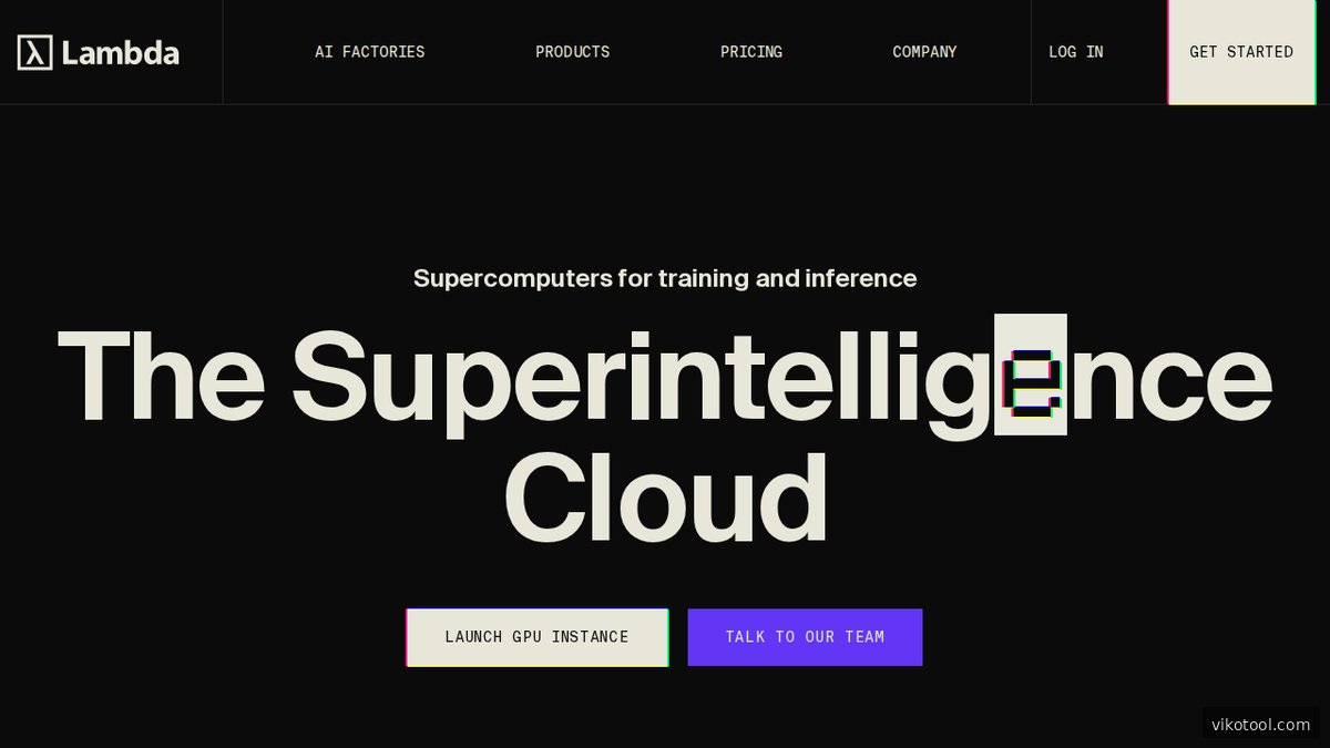 Screenshot der lambdalabs.com Startseite mit Übersicht der GPU-Cloud-Dienste für KI-Training und Inferenz