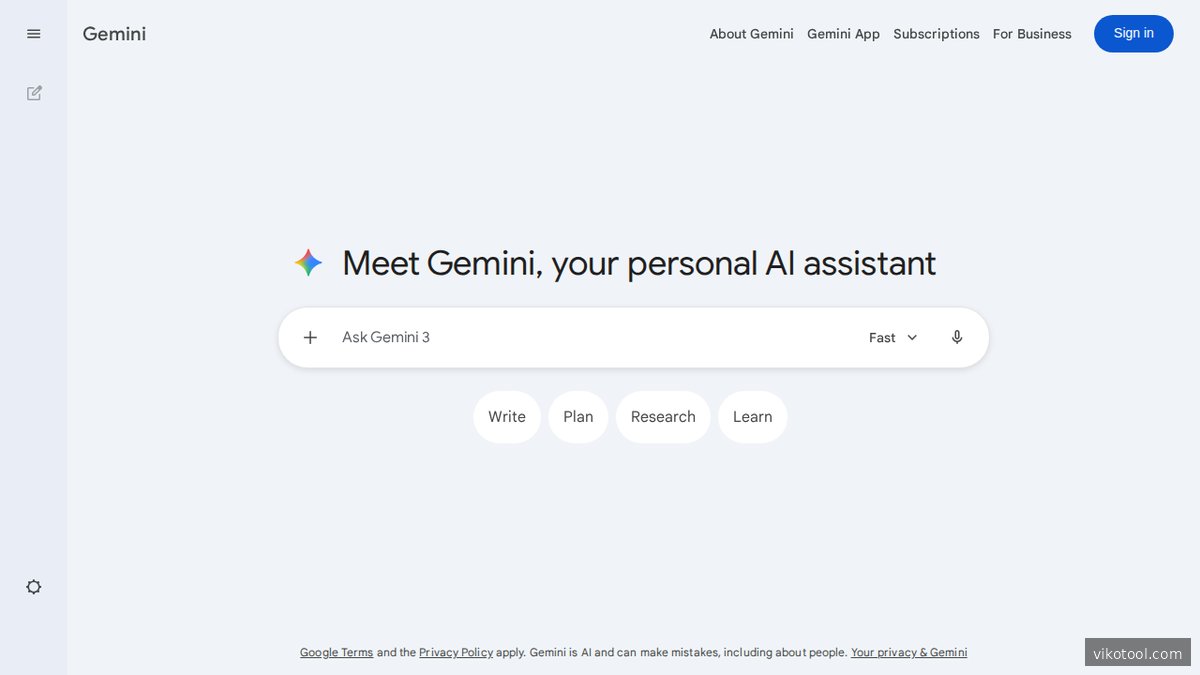 Google Gemini Startseite mit dem KI-Assistenten-Interface von gemini.google.com