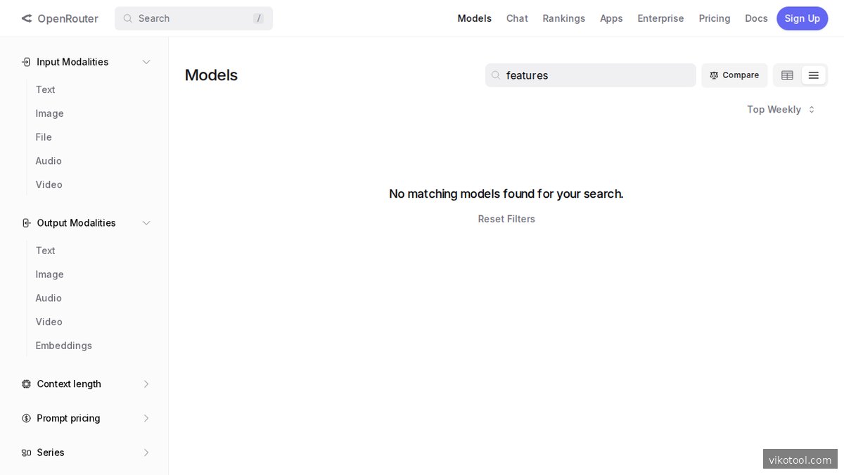 OpenRouter-Funktionsübersicht mit unterstützten Modellen und API-Features