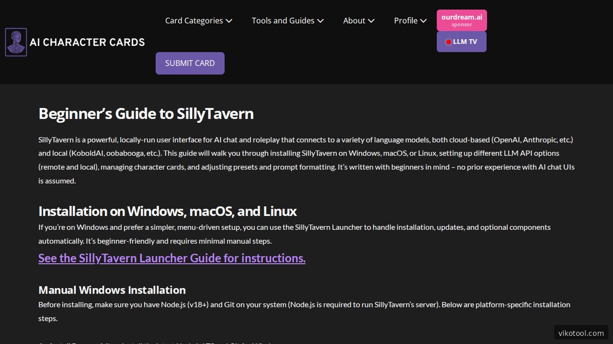 Screenshot of sillytavernai.com homepage page